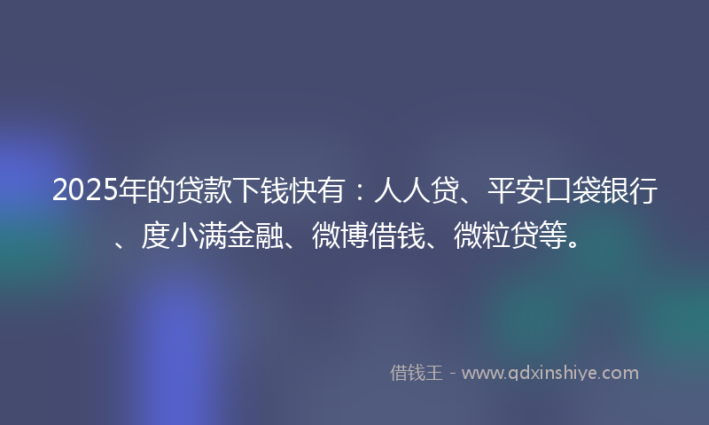 2025年的贷款下钱快有：人人贷、平安口袋银行、度小满金融、微博借钱、微粒贷等。