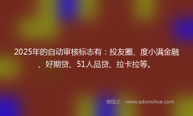 2025年的自动审核标志有：投友圈、度小满金融、好期贷、51人品贷、拉卡拉等。