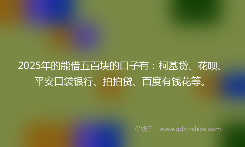 2025年的能借五百块的口子有：柯基贷、花呗、平安口袋银行、拍拍贷、百度有钱花等。