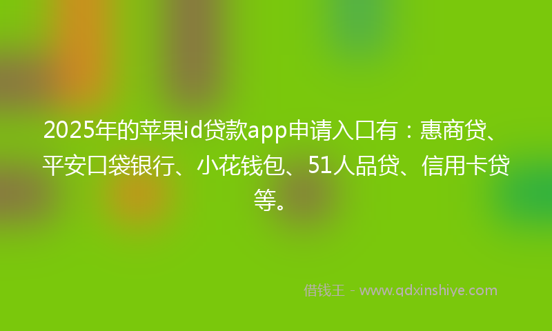 2025年的苹果id贷款app申请入口有：惠商贷、平安口袋银行、小花钱包、51人品贷、信用卡贷等。