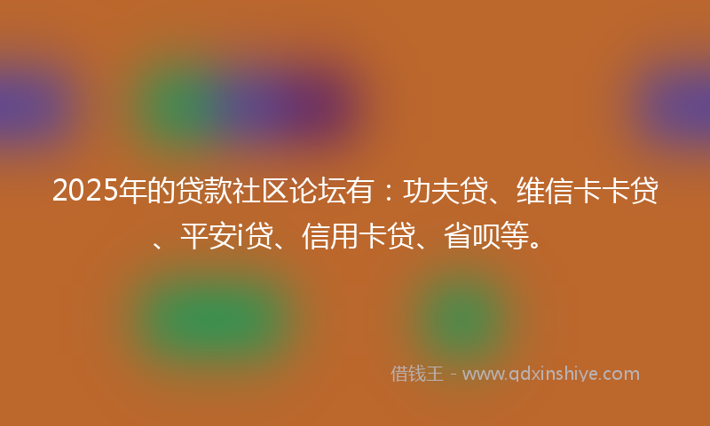 2025年的贷款社区论坛有：功夫贷、维信卡卡贷、平安i贷、信用卡贷、省呗等。
