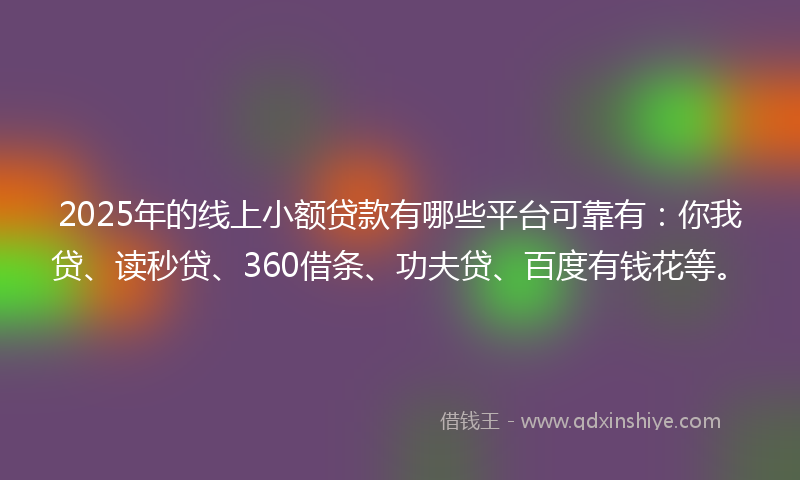 2025年的线上小额贷款有哪些平台可靠有：你我贷、读秒贷、360借条、功夫贷、百度有钱花等。