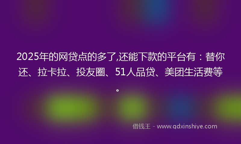 2025年的网贷点的多了,还能下款的平台有：替你还、拉卡拉、投友圈、51人品贷、美团生活费等。