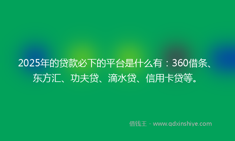 2025年的贷款必下的平台是什么有：360借条、东方汇、功夫贷、滴水贷、信用卡贷等。