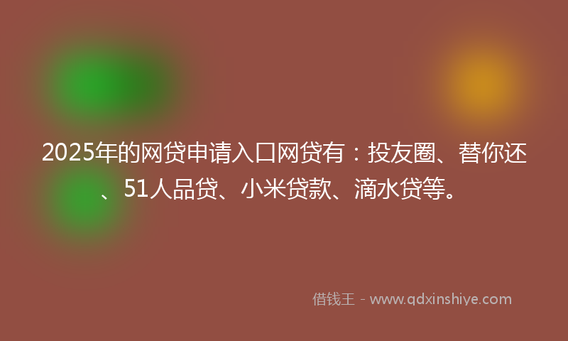 2025年的网贷申请入口网贷有：投友圈、替你还、51人品贷、小米贷款、滴水贷等。