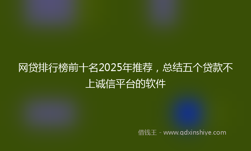 网贷排行榜前十名2025年推荐，总结五个贷款不上诚信平台的软件