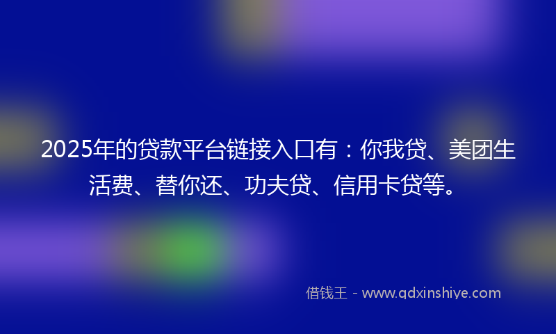 2025年的贷款平台链接入口有：你我贷、美团生活费、替你还、功夫贷、信用卡贷等。