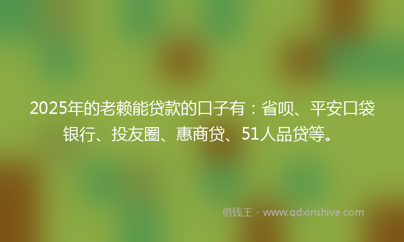 2025年的老赖能贷款的口子有：省呗、平安口袋银行、投友圈、惠商贷、51人品贷等。