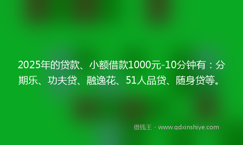 2025年的贷款、小额借款1000元-10分钟有：分期乐、功夫贷、融逸花、51人品贷、随身贷等。