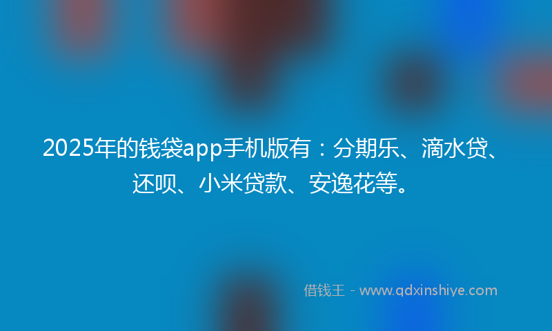 2025年的钱袋app手机版有：分期乐、滴水贷、还呗、小米贷款、安逸花等。
