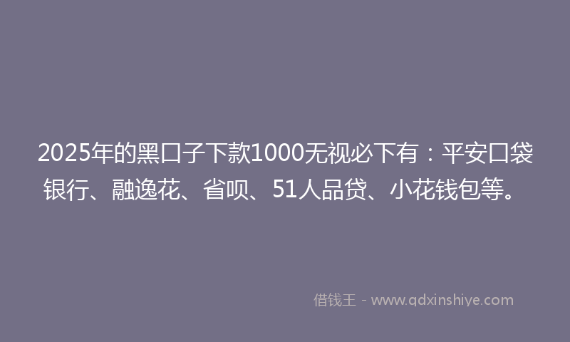 2025年的黑口子下款1000无视必下有：平安口袋银行、融逸花、省呗、51人品贷、小花钱包等。