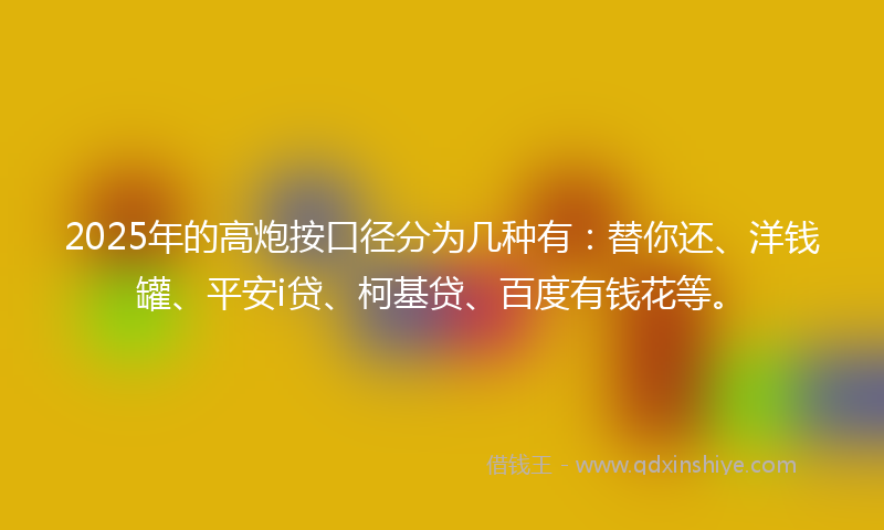 2025年的高炮按口径分为几种有：替你还、洋钱罐、平安i贷、柯基贷、百度有钱花等。
