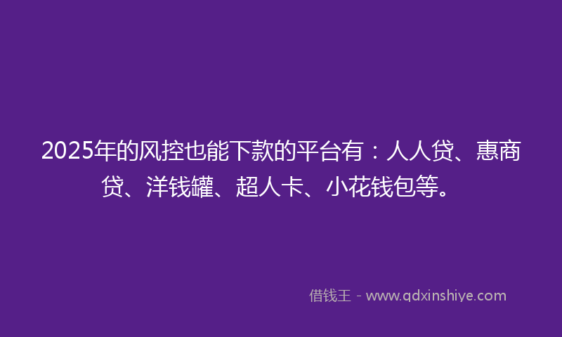 2025年的风控也能下款的平台有：人人贷、惠商贷、洋钱罐、超人卡、小花钱包等。