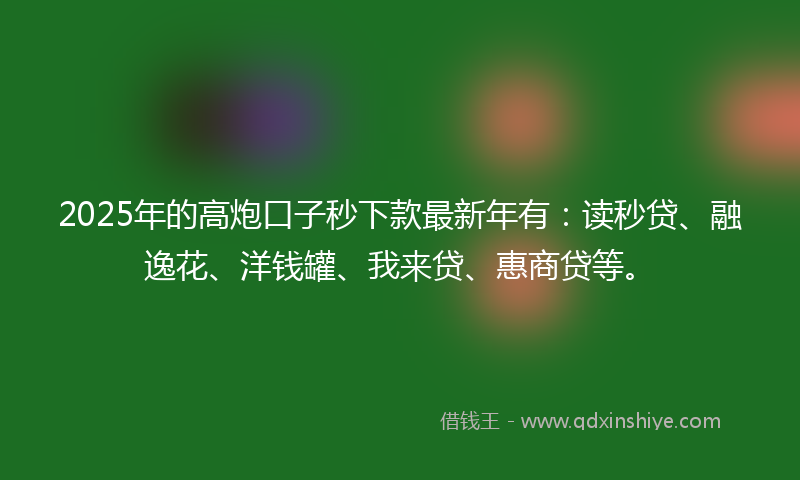 2025年的高炮口子秒下款最新年有：读秒贷、融逸花、洋钱罐、我来贷、惠商贷等。