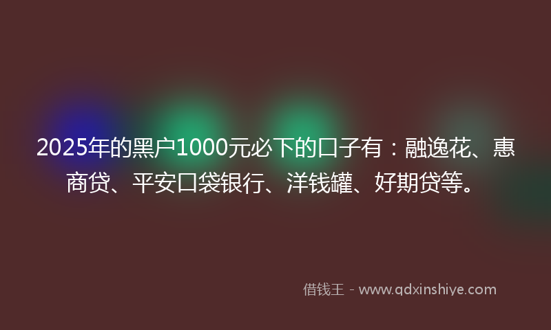 2025年的黑户1000元必下的口子有：融逸花、惠商贷、平安口袋银行、洋钱罐、好期贷等。