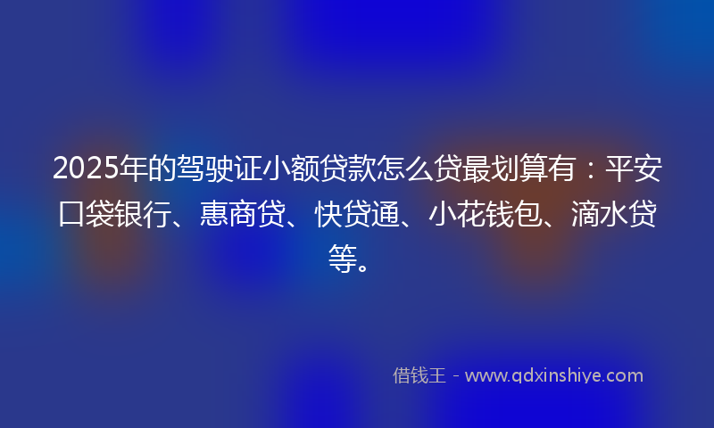 2025年的驾驶证小额贷款怎么贷最划算有：平安口袋银行、惠商贷、快贷通、小花钱包、滴水贷等。