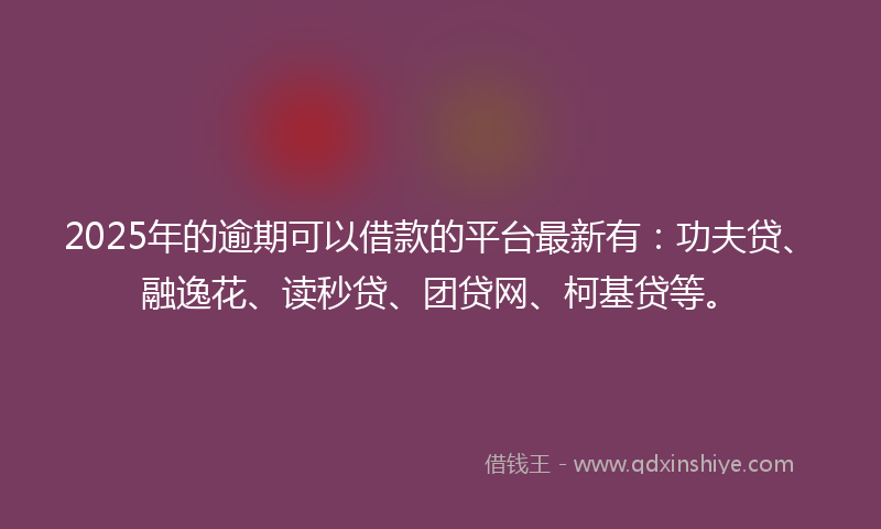 2025年的逾期可以借款的平台最新有：功夫贷、融逸花、读秒贷、团贷网、柯基贷等。