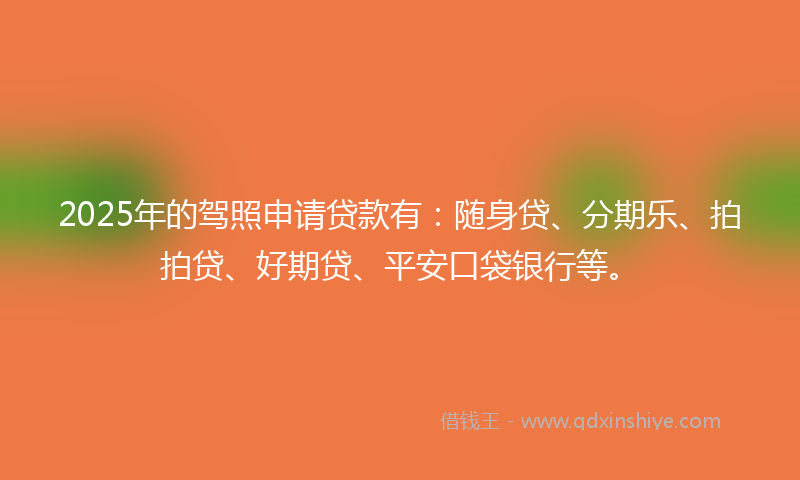 2025年的驾照申请贷款有：随身贷、分期乐、拍拍贷、好期贷、平安口袋银行等。