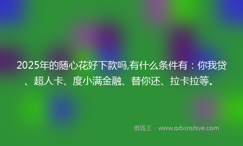 2025年的随心花好下款吗,有什么条件有：你我贷、超人卡、度小满金融、替你还、拉卡拉等。