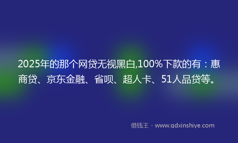 2025年的那个网贷无视黑白,100%下款的有：惠商贷、京东金融、省呗、超人卡、51人品贷等。