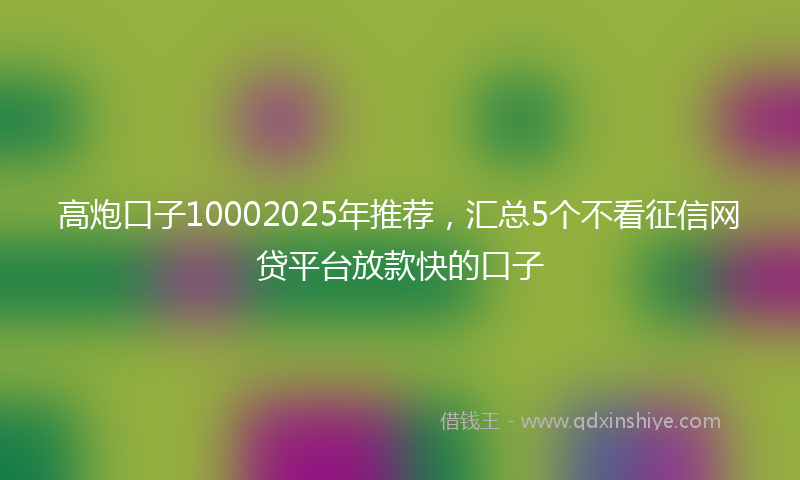 高炮口子10002025年推荐，汇总5个不看征信网贷平台放款快的口子