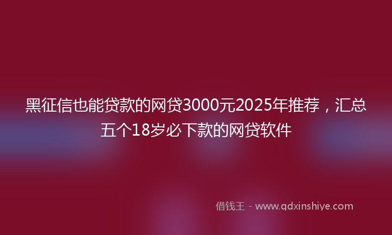 黑征信也能贷款的网贷3000元2025年推荐，汇总五个18岁必下款的网贷软件