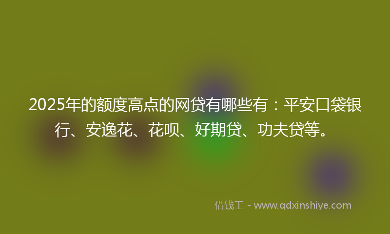 2025年的额度高点的网贷有哪些有：平安口袋银行、安逸花、花呗、好期贷、功夫贷等。
