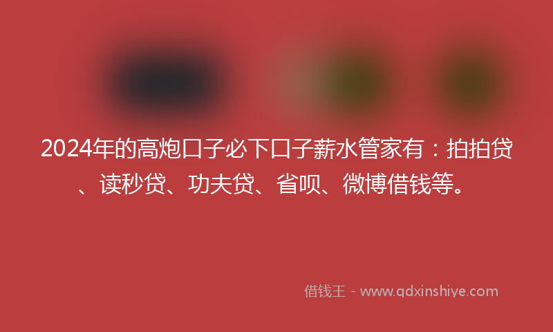 2024年的高炮口子必下口子薪水管家有：拍拍贷、读秒贷、功夫贷、省呗、微博借钱等。