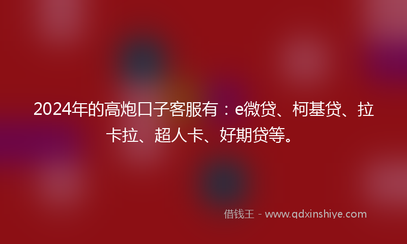 2024年的高炮口子客服有：e微贷、柯基贷、拉卡拉、超人卡、好期贷等。