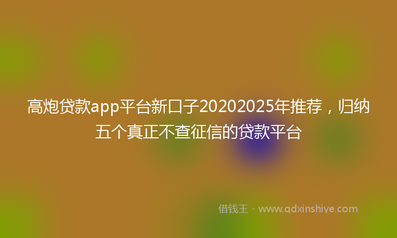 高炮贷款app平台新口子20202025年推荐，归纳五个真正不查征信的贷款平台