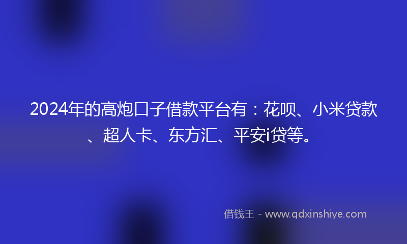 2024年的高炮口子借款平台有：花呗、小米贷款、超人卡、东方汇、平安i贷等。