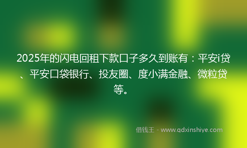 2025年的闪电回租下款口子多久到账有：平安i贷、平安口袋银行、投友圈、度小满金融、微粒贷等。
