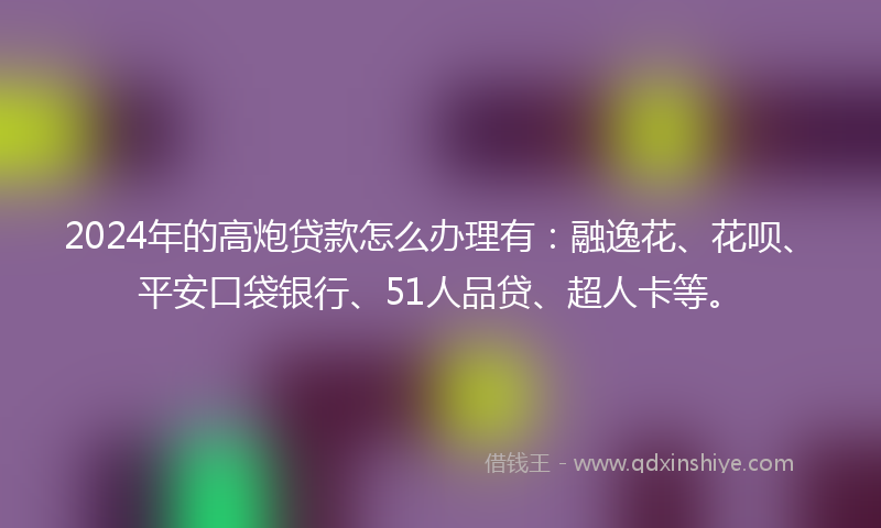 2024年的高炮贷款怎么办理有：融逸花、花呗、平安口袋银行、51人品贷、超人卡等。