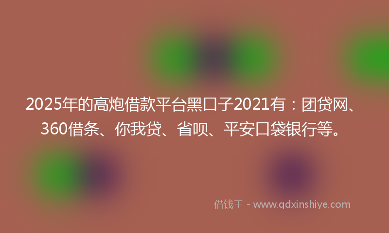 2025年的高炮借款平台黑口子2021有：团贷网、360借条、你我贷、省呗、平安口袋银行等。