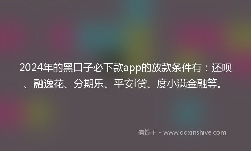 2024年的黑口子必下款app的放款条件有：还呗、融逸花、分期乐、平安i贷、度小满金融等。