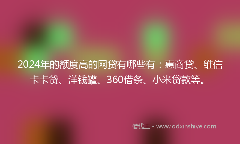 2024年的额度高的网贷有哪些有：惠商贷、维信卡卡贷、洋钱罐、360借条、小米贷款等。
