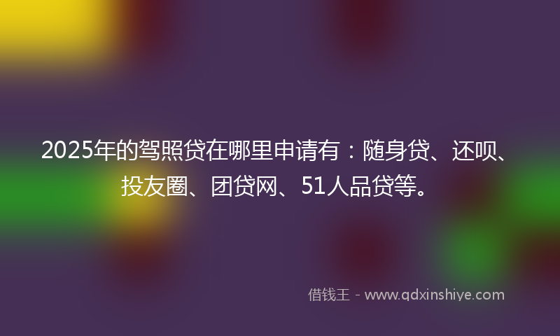 2025年的驾照贷在哪里申请有：随身贷、还呗、投友圈、团贷网、51人品贷等。