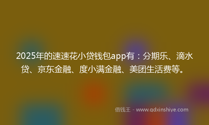 2025年的速速花小贷钱包app有：分期乐、滴水贷、京东金融、度小满金融、美团生活费等。