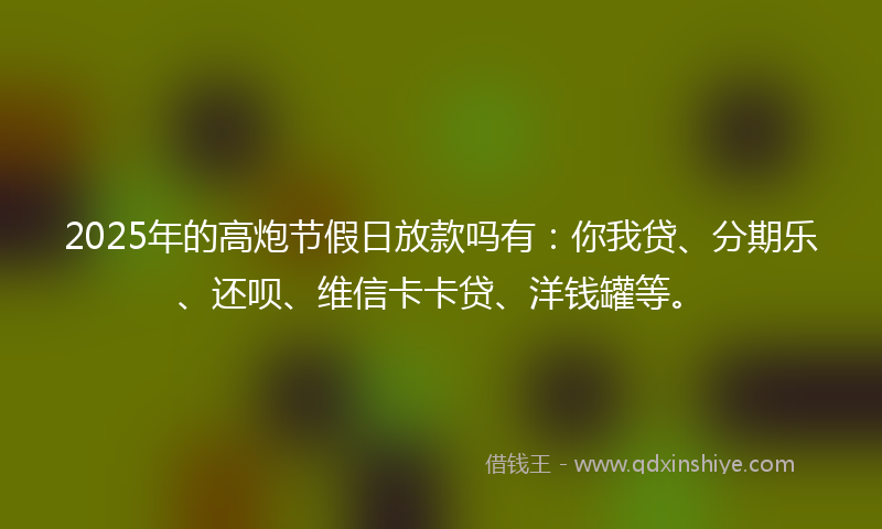2025年的高炮节假日放款吗有：你我贷、分期乐、还呗、维信卡卡贷、洋钱罐等。