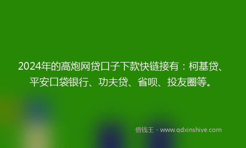 2024年的高炮网贷口子下款快链接有：柯基贷、平安口袋银行、功夫贷、省呗、投友圈等。