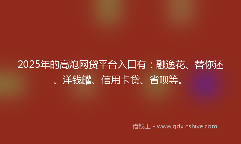 2025年的高炮网贷平台入口有：融逸花、替你还、洋钱罐、信用卡贷、省呗等。