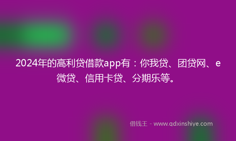 2024年的高利贷借款app有：你我贷、团贷网、e微贷、信用卡贷、分期乐等。
