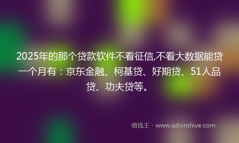 2025年的那个贷款软件不看征信,不看大数据能贷一个月有：京东金融、柯基贷、好期贷、51人品贷、功夫贷等。