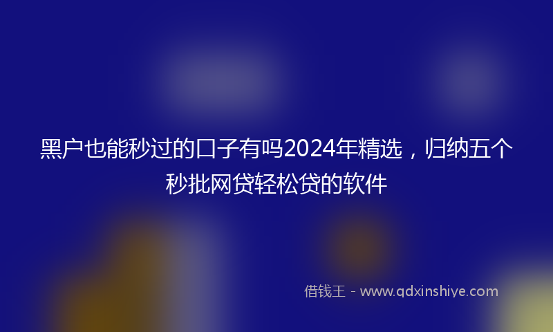 黑户也能秒过的口子有吗2024年精选，归纳五个秒批网贷轻松贷的软件