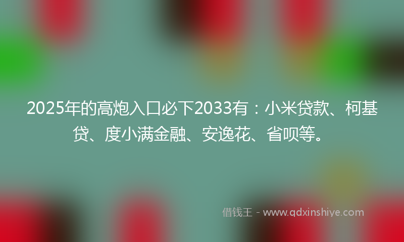 2025年的高炮入口必下2033有：小米贷款、柯基贷、度小满金融、安逸花、省呗等。