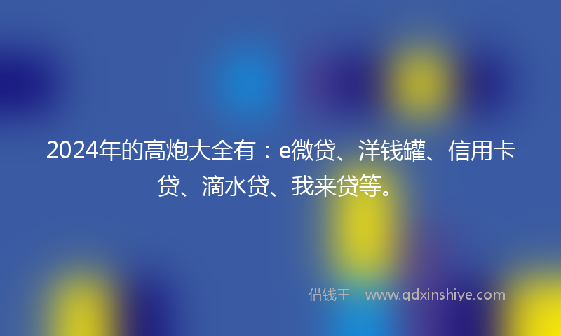 2024年的高炮大全有：e微贷、洋钱罐、信用卡贷、滴水贷、我来贷等。