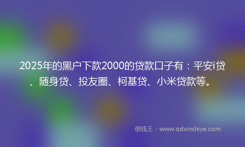 2025年的黑户下款2000的贷款口子有：平安i贷、随身贷、投友圈、柯基贷、小米贷款等。