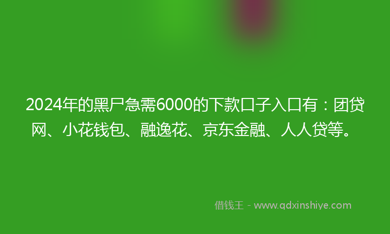 2024年的黑尸急需6000的下款口子入口有：团贷网、小花钱包、融逸花、京东金融、人人贷等。