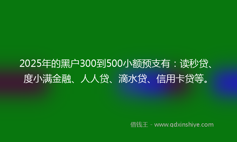2025年的黑户300到500小额预支有：读秒贷、度小满金融、人人贷、滴水贷、信用卡贷等。