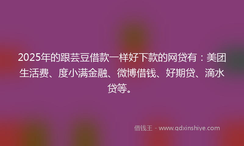 2025年的跟芸豆借款一样好下款的网贷有：美团生活费、度小满金融、微博借钱、好期贷、滴水贷等。